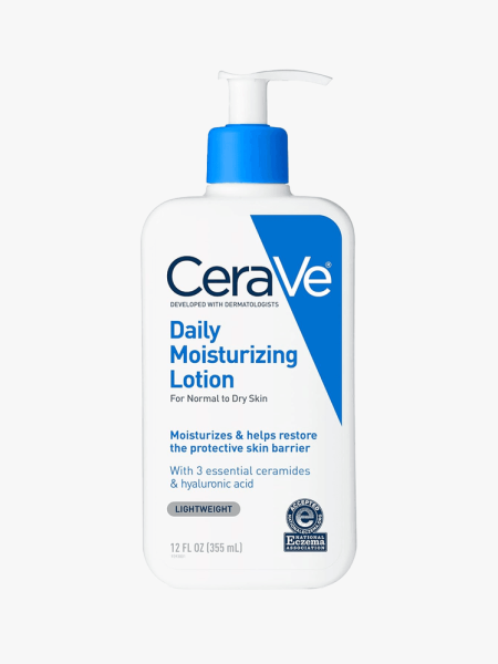 CeraVe Daily Moisturizing Lotion in branded component on a light gray background